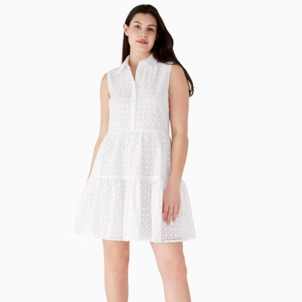 Kate Spade white eyelet shirt dress with ruffle skirts! Size S. NWT!